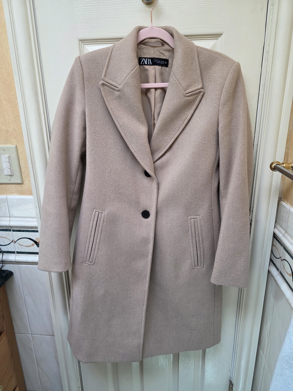 Zara Neutral Taupe Single-Breasted Wool Blend Coat